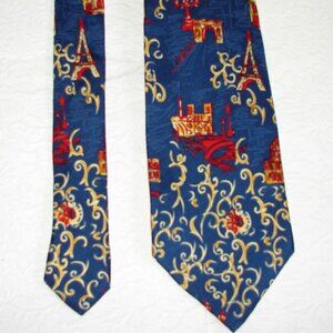 Roger L. Paris SILK TIE, 56", Navy Blue, French Landmarks Designer, Italy NWOT